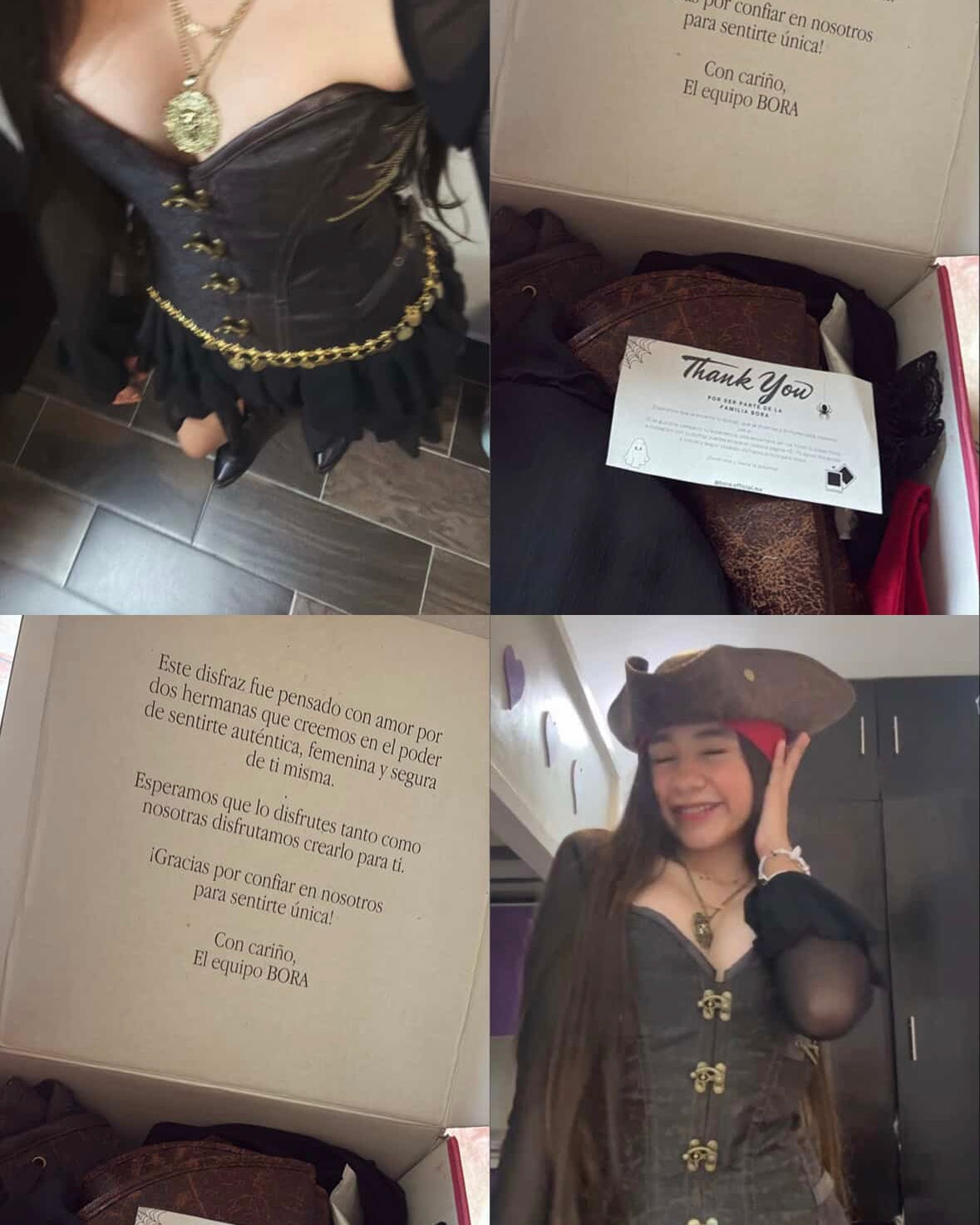 Clienta Bora usando disfraz de pirata